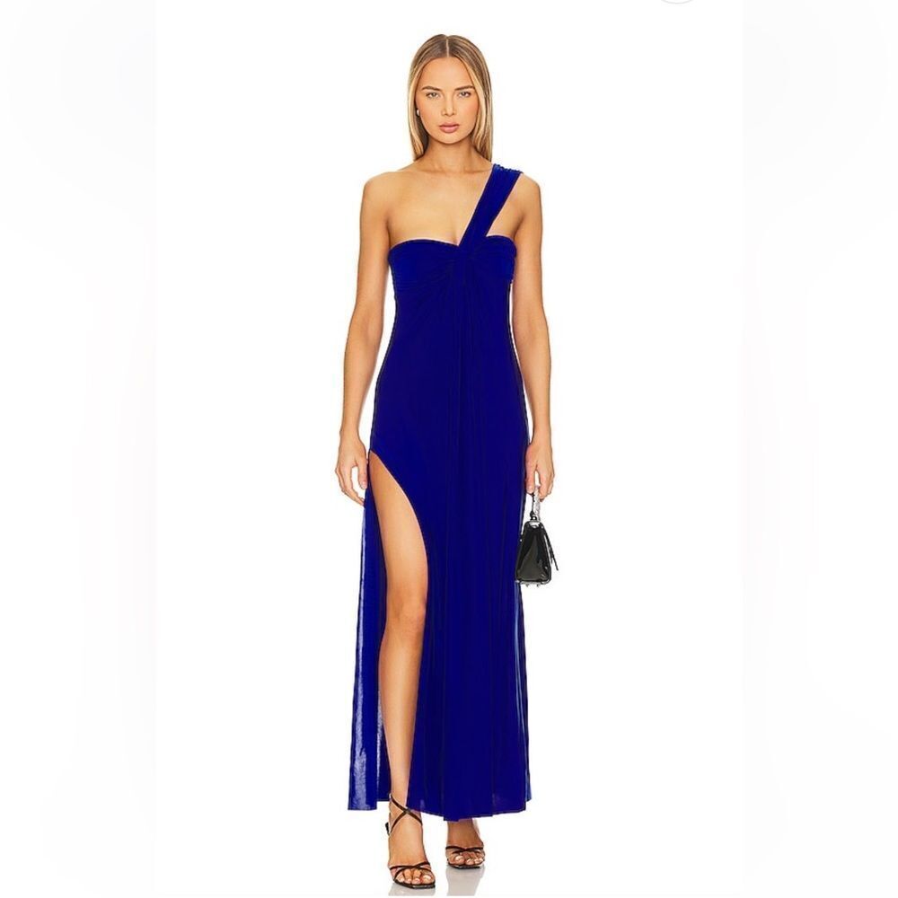 NWT Misa Los Angeles Thora Dress Cobalt Blue stretch maxi gown Revolve L